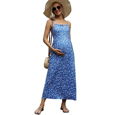 Women's Sleeveless Maternity Dress Spaghetti Strap Summer Casual Maxi Dress for Baby Shower or Daily Wear