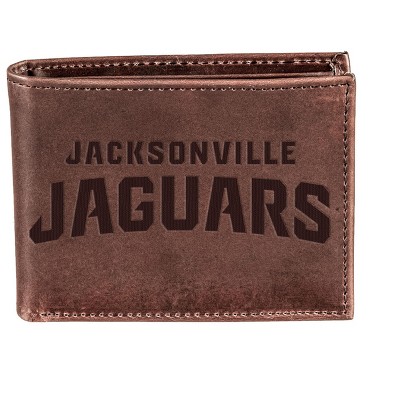 Evergreen NFL Jacksonville Jaguars Brown Leather Bifold Wallet Officially Licensed with Gift Box