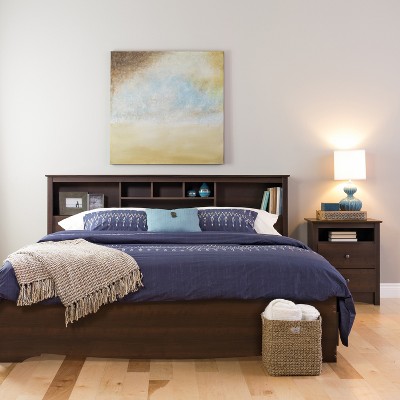 Espresso King Wood Bookcase Headboard with Storage