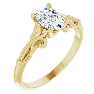 Pompeii3 1 Ct Oval Solitaire Diamond Vintage Engagement Ring in Gold Lab Created