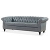 VYNXARIA 84.65 inch Rolled Arm Chesterfield 3 Seater Sofa,Gray + PU - 3 of 4