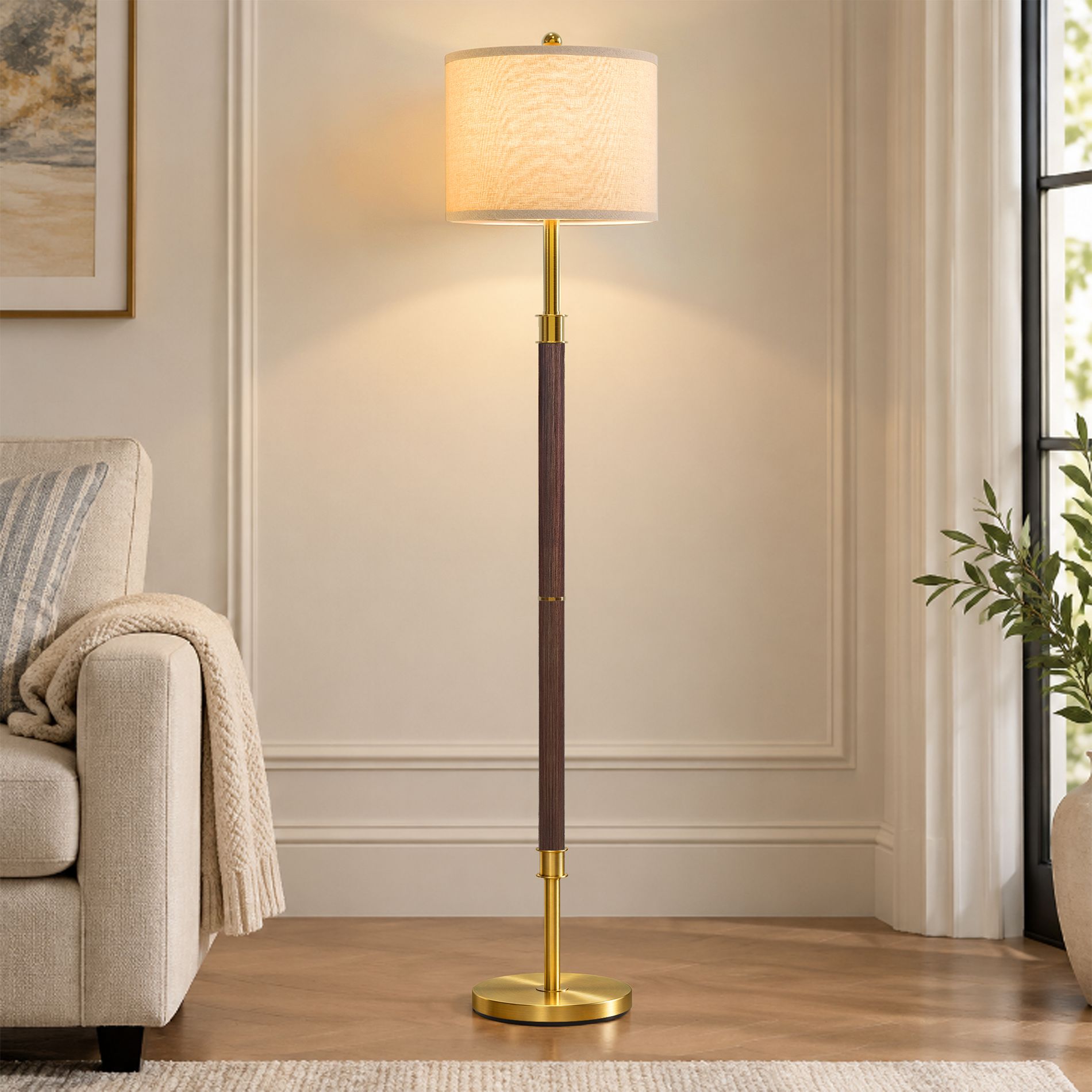 Maxax 62" Wood Floor Lamp,Bronze Wood Standing Lamp for Bedroom Living Room, Bulb Not Included