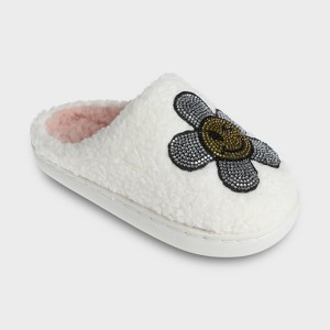 Kensie Slippers for Kids Smiley Face Slipper Shoes for Girls - Fuzzy Cute Slipper with Rhinestones for Little Kid/Big Kid - 1 of 4