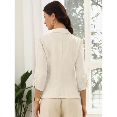 INSPIRE CHIC Women's Linen Notched Collar One Button 3/4 Sleeve Casual Work Business Blazers Large Beige — фото 3