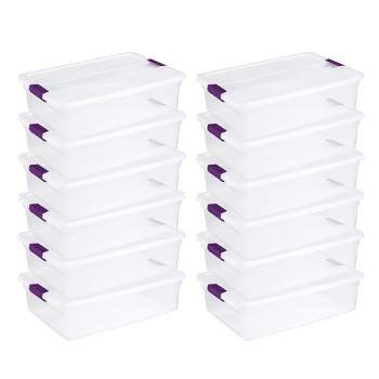 Sterilite 66 Qt ClearView Latch Storage Box Stackable Bin with Latching  Lid, Plastic Container to Organize Clothes in Closet, Clear Base, Lid,  12-Pack