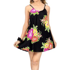 LA LEELA Women's Vacay Beach Summer Beachwear Dress Spaghetti Strap Nightshirts Slip Nighty - 1 of 4