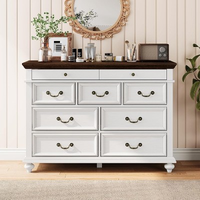 9 Drawers Dresser for Bedroom, Farmhouse Wood Chest of Drawers with Rustic Handle