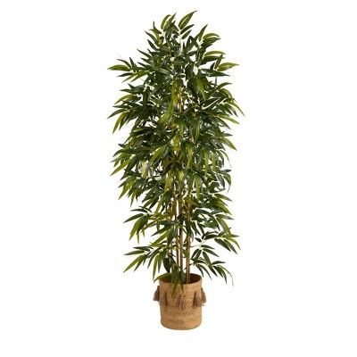 Nearly Natural 75-in Bamboo Artificial Tree in Handmade Natural Jute Planter with Tassels