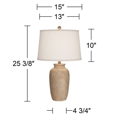 Rustic Beige Ceramic Table Lamps with Oatmeal Shades, Set of 2