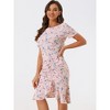 Allegra K Women's Round Neck Ruched Ruffle Hem Floral Fishtail Dress - 2 of 4