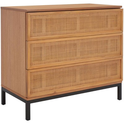 Natural Rattan and Black 3-Drawer Chest