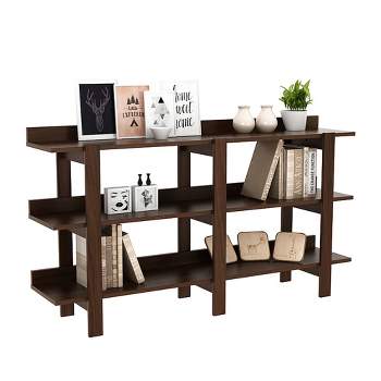 Costway 59'' 3 Tier Console Table with Storage Wooden Sofa Entryway Table Brown Walnut