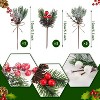 60 Pcs Christmas Floral Picks Artificial Holly Red Berry Twig Stem Pine Snowy Cone Branches Garland Bulk - 2 of 4