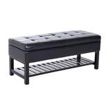 HomCom 44" Tufted Faux Leather Ottoman Storage Bench With Shoe Rack