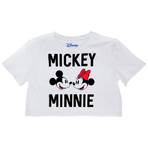 Womens Disney Mickey and Minnie Mouse Faces and Text Crop Top Tee - 1 of 3