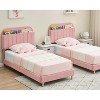 Acekool Twin Bed Frame with Bookcase Headboard, Upholstered Platform Bed with Wooden Slat Support, Kids and Teens Twin Size Bed - 3 of 4