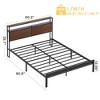 Hausource Vintage Bed Frame with Storage LED Headboard, No Box Spring Needed - 2 of 4