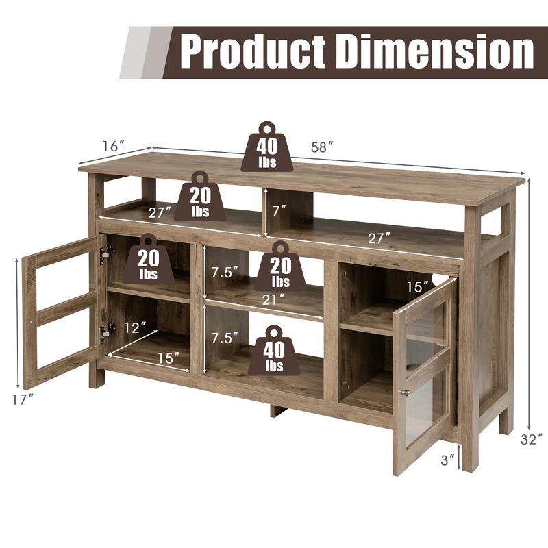 Costway 58'' TV Stand Entertainment Console Center W/ 2 Cabinets Up to 65'' Grey\Black\Walnut, 4 of 11