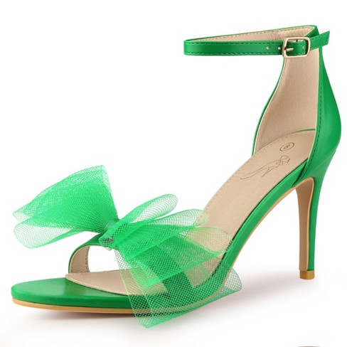 Perphy Women's Open Toe Ankle Strap Bow Tie High Stiletto Heels Grass Green  9 : Target