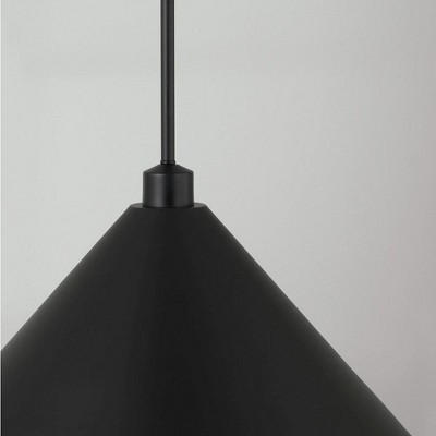 Matte Black Metal Cone Pendant Light with White Interior