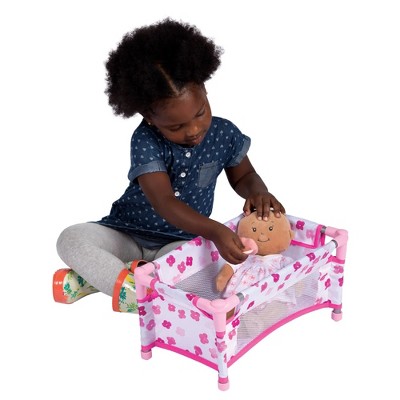 Pink Floral Fabric Baby Doll Portable Crib with Carrying Case