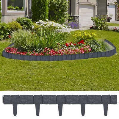 vidaXL Lawn Fence Stone Look 41 pcs Plastic 393.7 in.