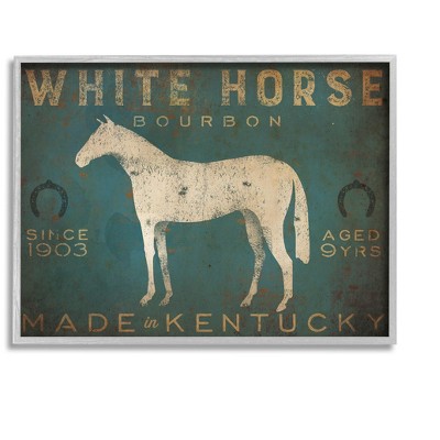 Stupell Industries White Horse Bourbon Vintage Sign Framed Giclee Art