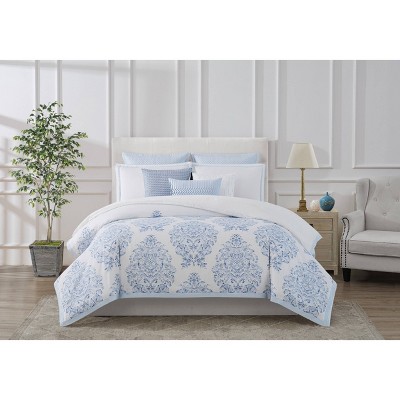 3pc Queen Meribel Duvet Cover Set White/Blue - Charisma