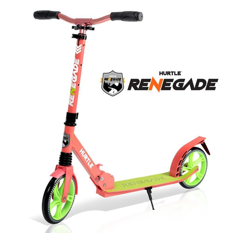 Hurtle Push Scooter for Kids with Adjustable T-Bar Handlebar and Anti-Slip Deck (Pink/Green), 1 of 9