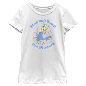 Girl's Alice in Wonderland Stop and Smell the Flowers T-Shirt - 1 of 4