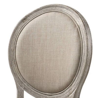 Beige Upholstered Wood Side Chair with Oval Back