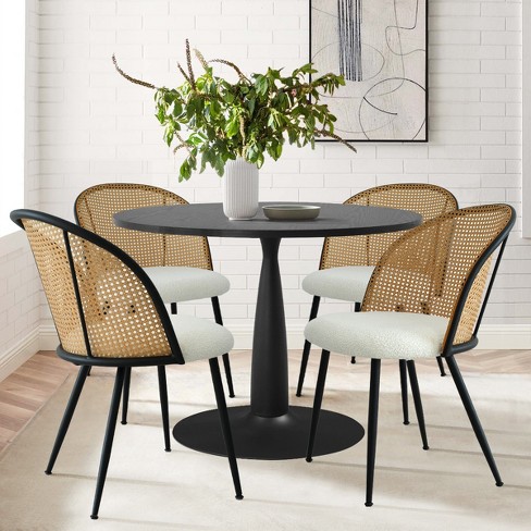 5 piece Round Dining Table Set For 4 Dining Room Set With 4 Boucle Fabric Mesh Rattan Backrest Dining Chair Indoor Furniture maison Boucle Target