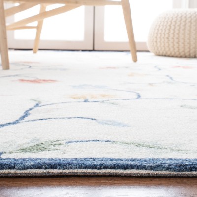 Ivory Floral Hand-Tufted Wool Square Area Rug