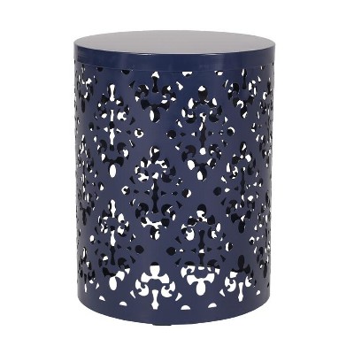 Side Tables For Living Room, Cylindrical End Table,Large Metal Side Table - Navy Blue Finish for Living Room/Patio