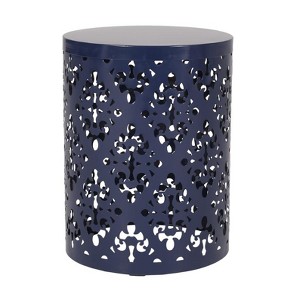 Side Tables For Living Room, Cylindrical End Table,Large Metal Side Table - Navy Blue Finish for Living Room/Patio - 1 of 2