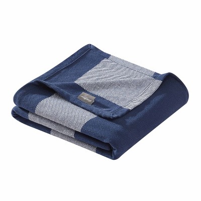 Boylston Navy Stripe Twin Cotton Reversible Blanket