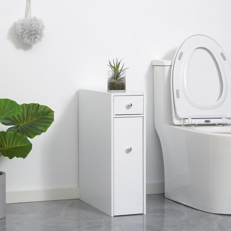 HOMCOM Bathroom Floor Organizer Free Standing Space Saving Narrow Storage Cabinet Bath Toilet Paper Holder with Drawers, 3 of 8