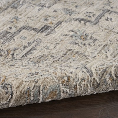 Ivory Taupe Floral Synthetic Round Washable Rug