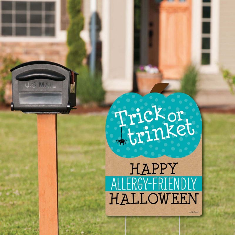 Big Dot of Happiness Teal Pumpkin - Halloween Allergy Friendly Trick or Trinket Welcome Yard Sign, 2 of 9
