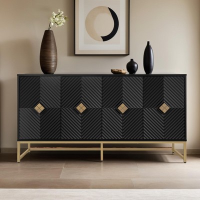 Sideboard Buffet Cabinet with Storage,Carved 4 Door Sideboard,Modern Coffee Bar Cabinet with Adjustable Shelf for Living Room - Leovsnove