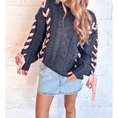 Women's Tie Me Up Ribbon Sweater - Sky to Moon