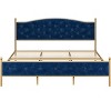 Velvet Upholstered Bed Frame with Solid Wooden Slats Support and Button Tufted Headboard - 3 of 4