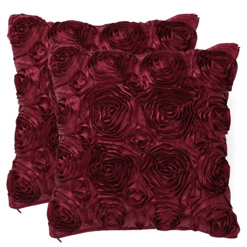 Okasion Set of 4 18x18 Flower Throw Pillow covers Red Rose gray