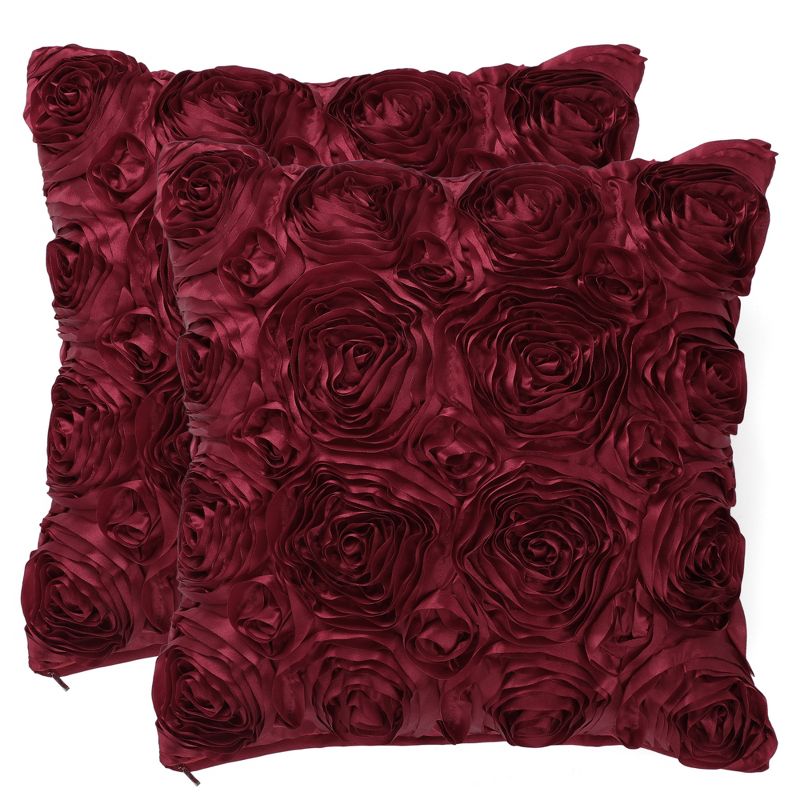 PiccoCasa 3D Satin Rose Flower Throw Pillow Cover Roses Floral Cushion Covers 2 Pcs, 1 of 9