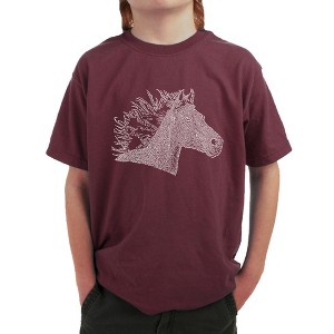 LA Pop Art Boy's Word Art T-shirt - Horse Mane Maroon Large - 1 of 4