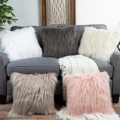 18-inch Gray Faux Fur Square Accent Pillow Set