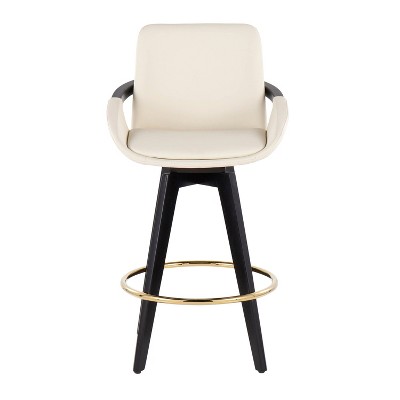 Cream Wood Swivel Counter Stool with Faux Leather Seat