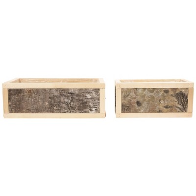 Rustic Light Brown and Bark Wooden Storage Boxes Set of 2