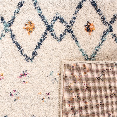 Ivory and Dark Blue Geometric Moroccan Area Rug