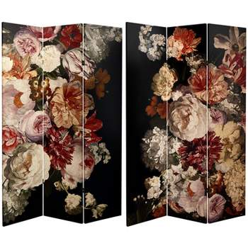 71" Double Sided Vintage Flowers Canvas Room Divider - Oriental Furniture